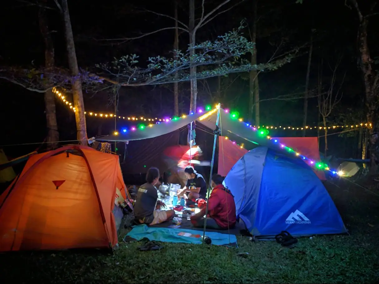 Berkemah di bawah lampu temaram