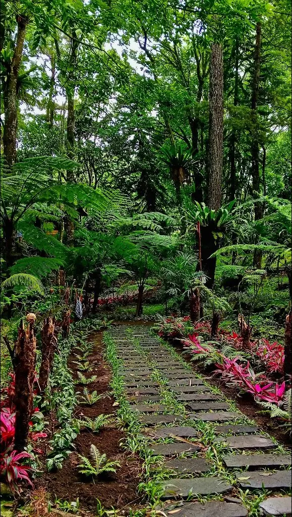Jalan setapak batu berhias bunga